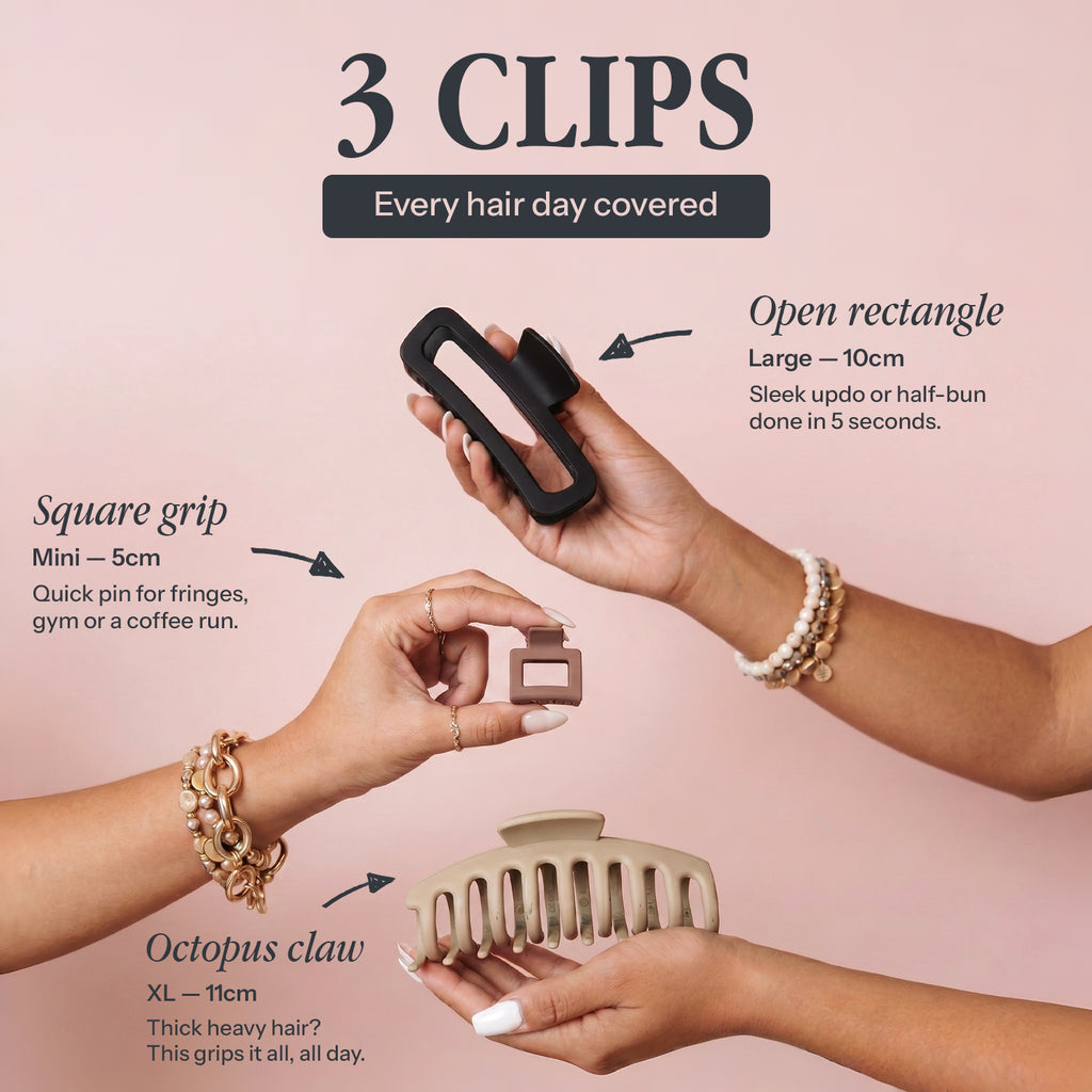 3 Assorted Claw clips for women - Hair Accessories for your daily hair do