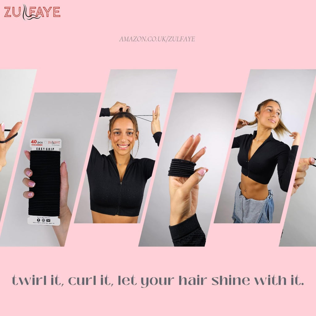 Zulfaye Hair Bands, Hair Accessories for girls, Hair Bobbles for Thick Hair, 4mm Snag Free Elastic Hairbands no Damage Hair Ties