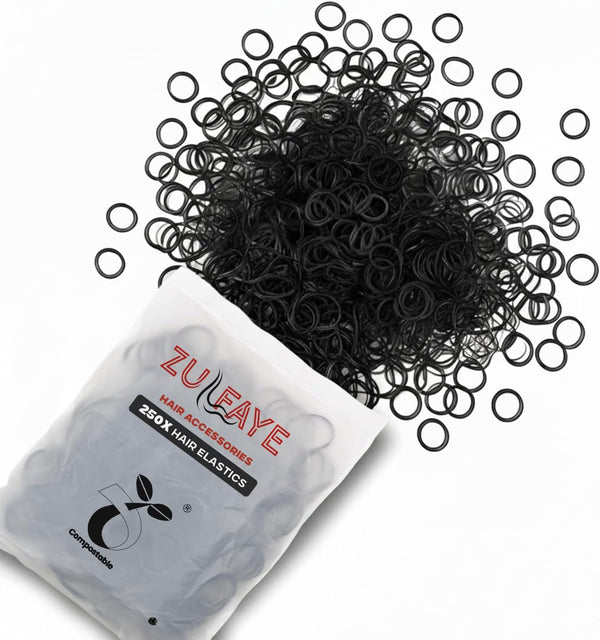 Zulfaye 250 Hair Elastics, Strong No Damage Hair Ties for Women & Kids – Black